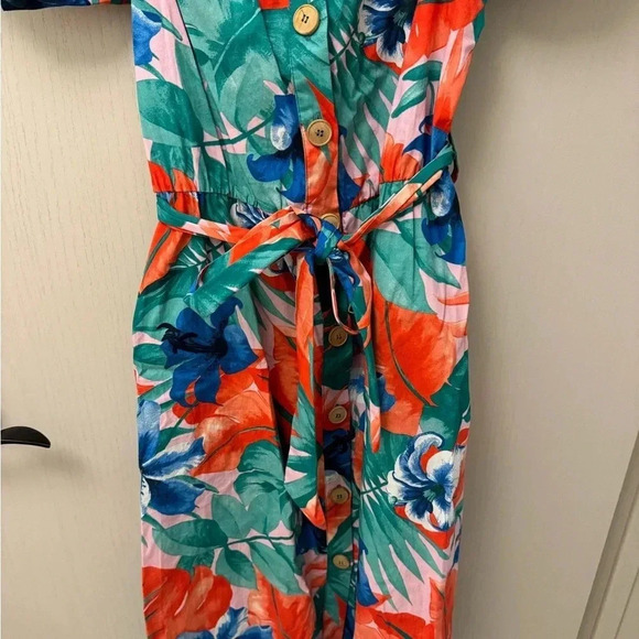 Zara Floral Belted Midi Dress with Buttons and Pockets and Puff Sleeves Size S - Picture 10 of 11